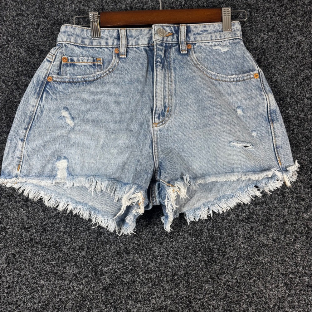 Garage Festival Denim Shorts Emery Blue Distressed Frayed Hem Size 3 26W